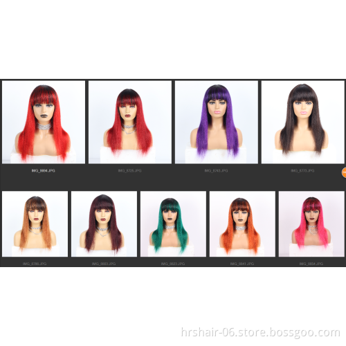 hot selling machine made 18" ombre human wig with bangs indian human hair